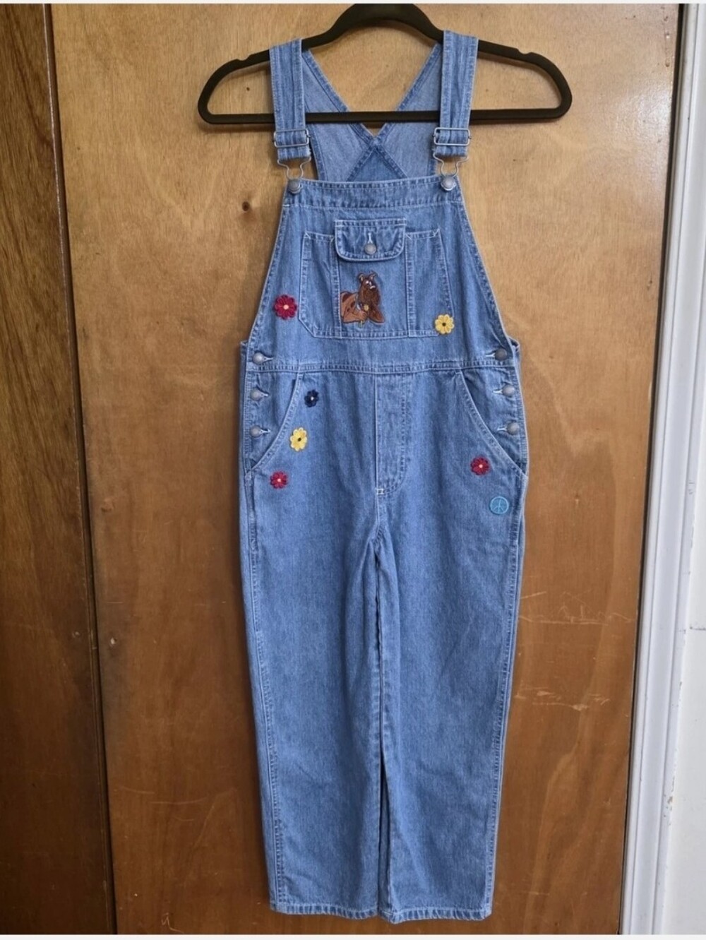 Vtg 90s Scooby Doo Denim Floral Overalls Kids Large Warner Bros Cartoon Network